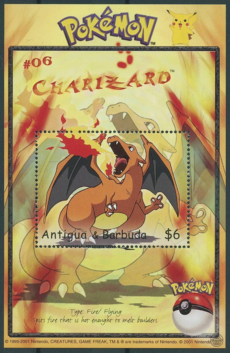 Antigua & Barbuda 2001 MNH Pokemon Stamps #06 Charizard 1v S/S