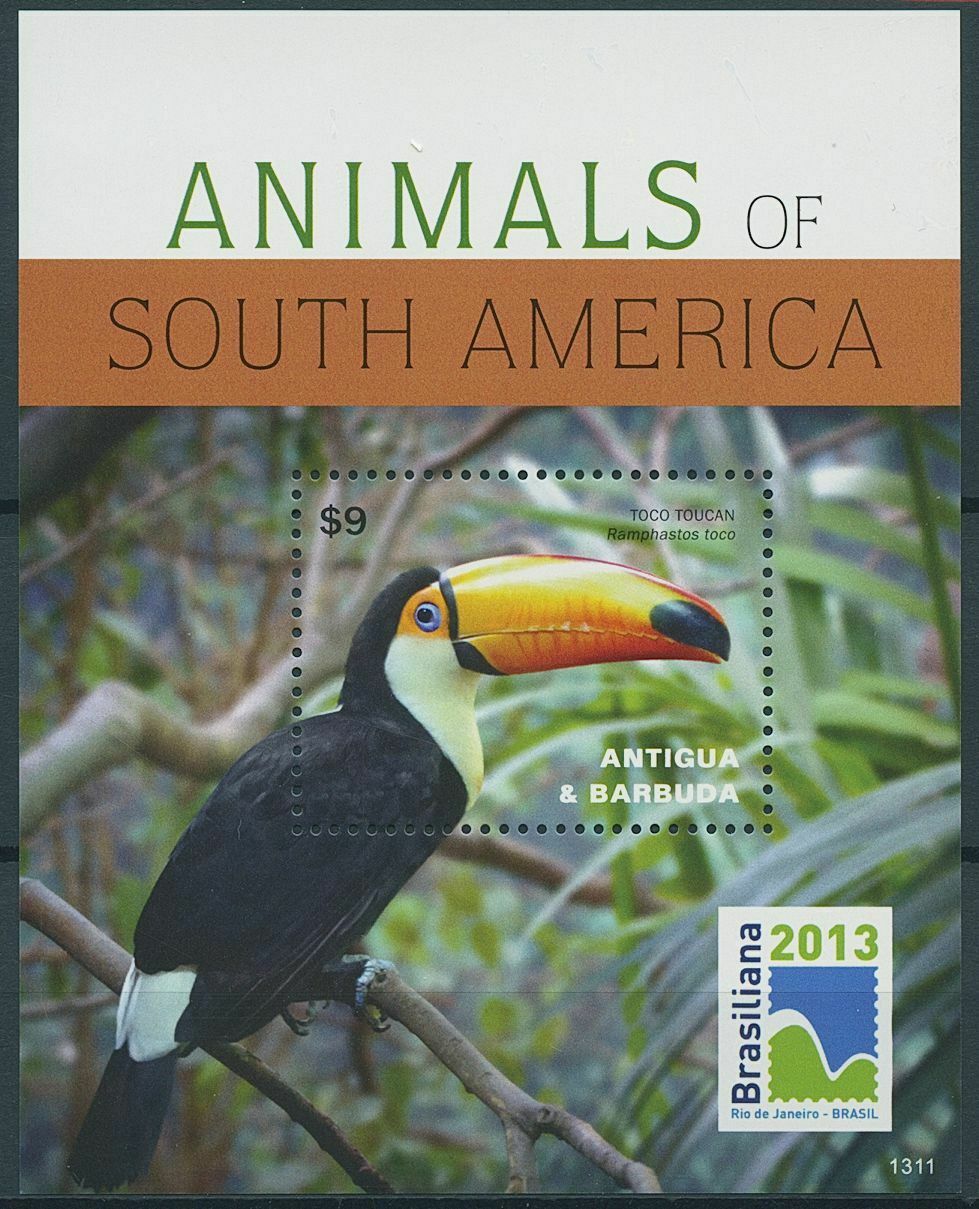 Antigua & Barbuda 2013 MNH Birds on Stamps Animals South America Toucans 1v S/S