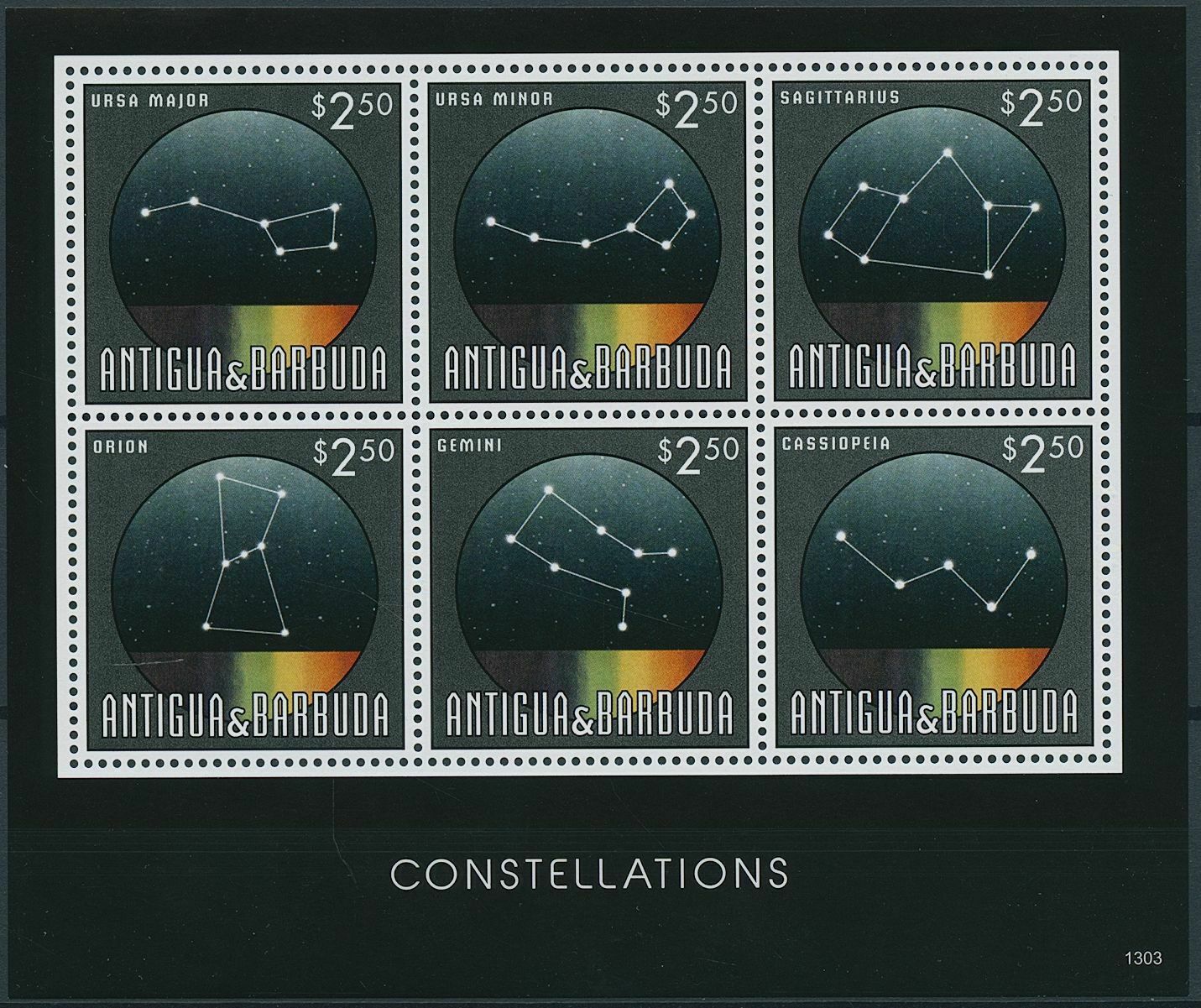 Antigua & Barbuda 2013 MNH Space Stamps Constellations Orion Cassiopeia 6v M/S
