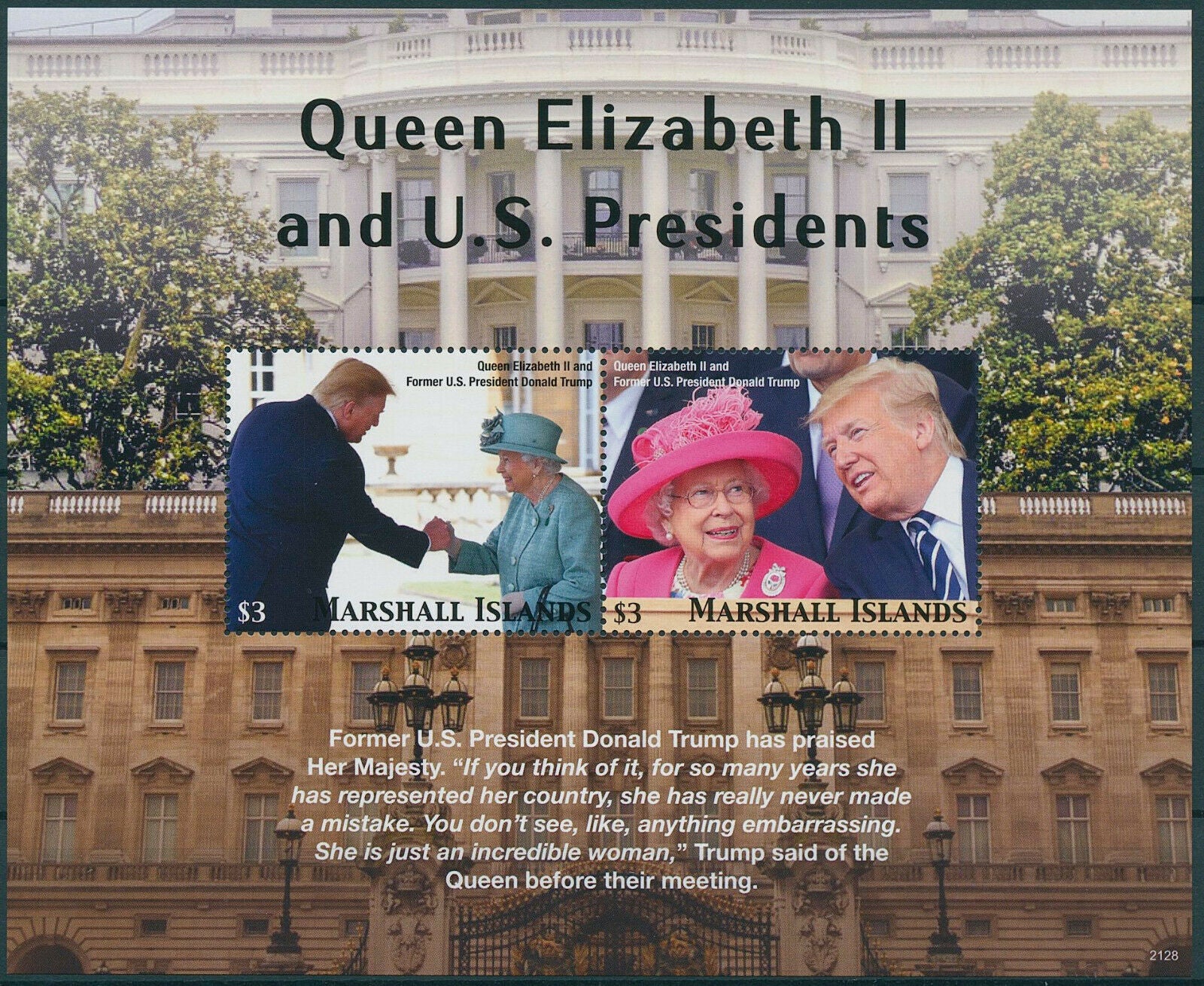 Marshall Islands 2021 MNH Queen Elizabeth II Stamps US Presidents Trump 2v M/S