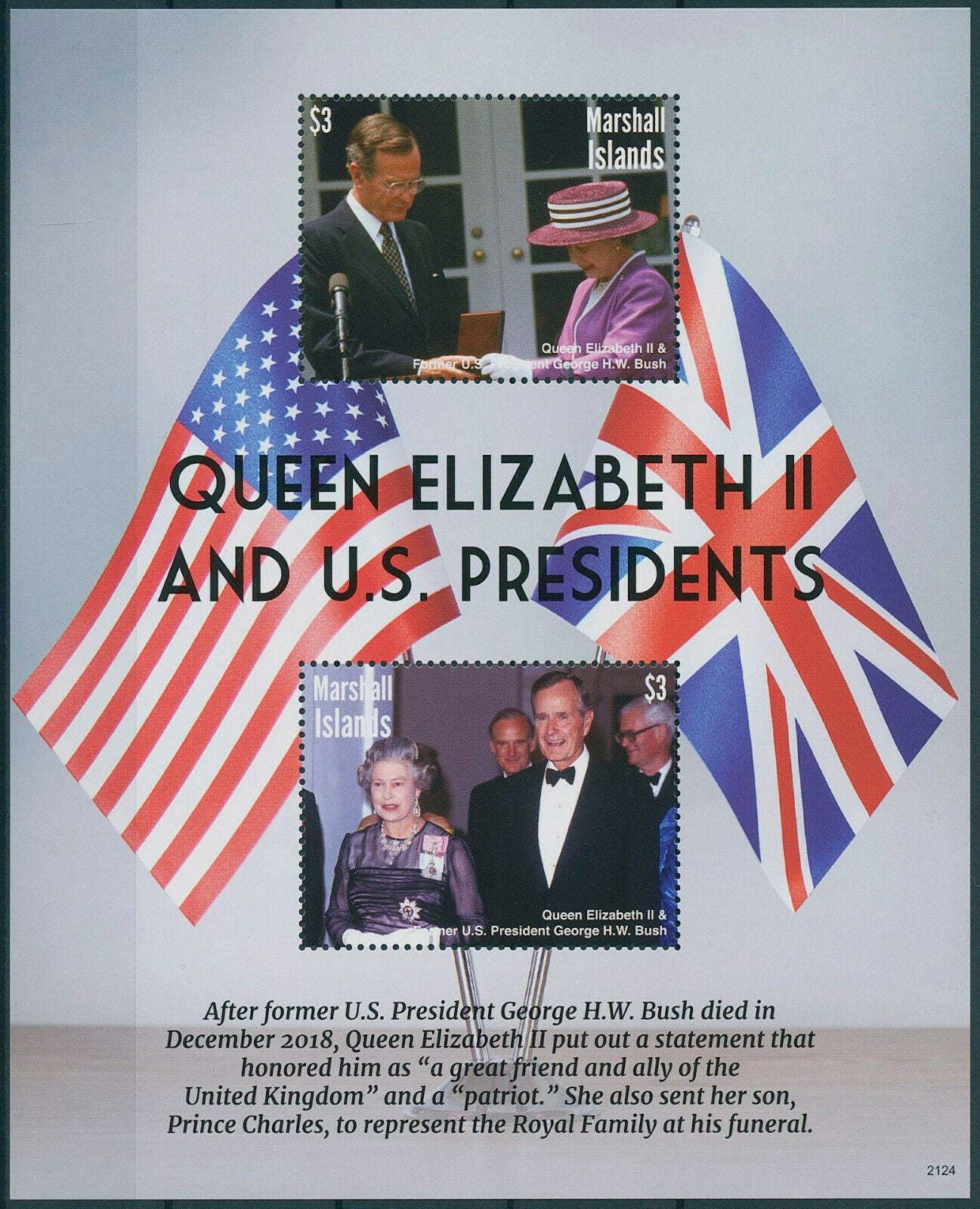 Marshall Islands 2021 MNH Queen Elizabeth II Stamps US Presidents Bush Sr 2v M/S