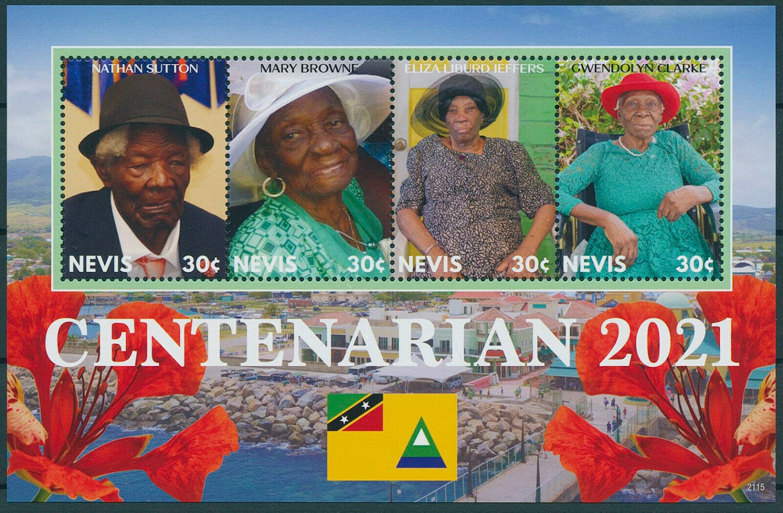 Nevis 2021 MNH People Stamps Centenarians Nathan Sutton Mary Brown 4v M/S