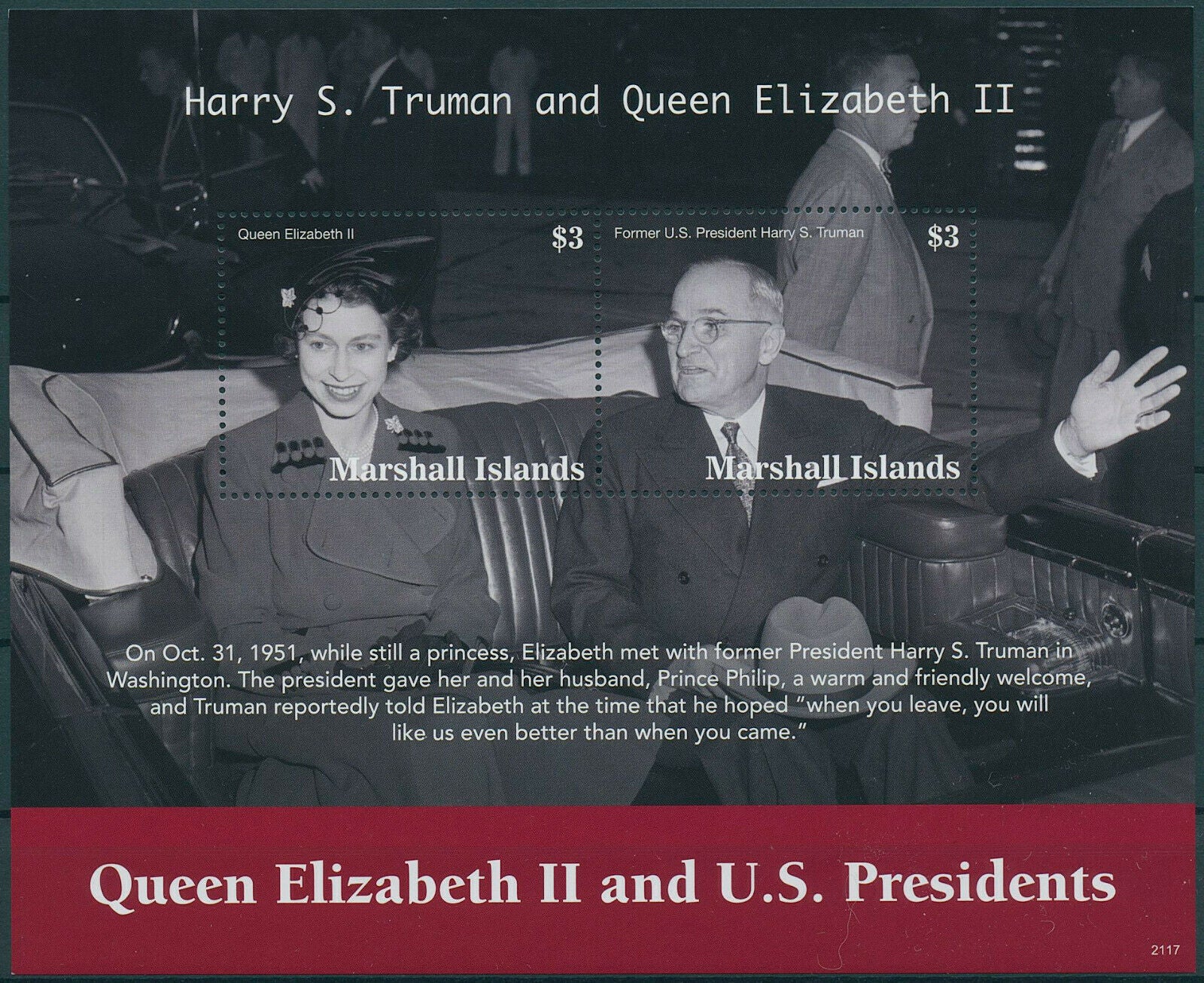 Marshall Islands 2021 MNH Queen Elizabeth II Stamps US Presidents Truman 2v M/S