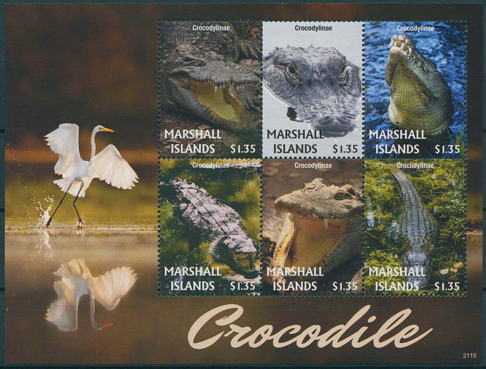 Marshall Islands 2021 MNH Reptiles Stamps Crocodiles Crocodylinae 6v M/S