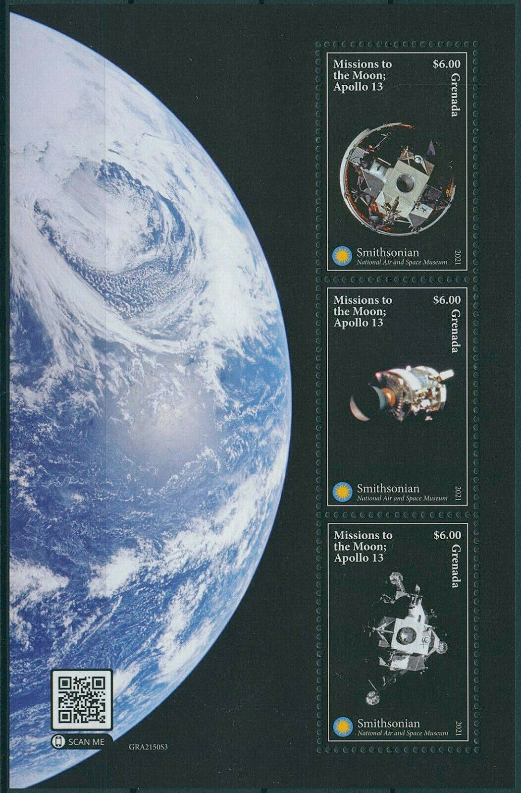 Grenada 2021 MNH Space Stamps Smithsonian Apollo 13 Missions to Moon 3v S/S II