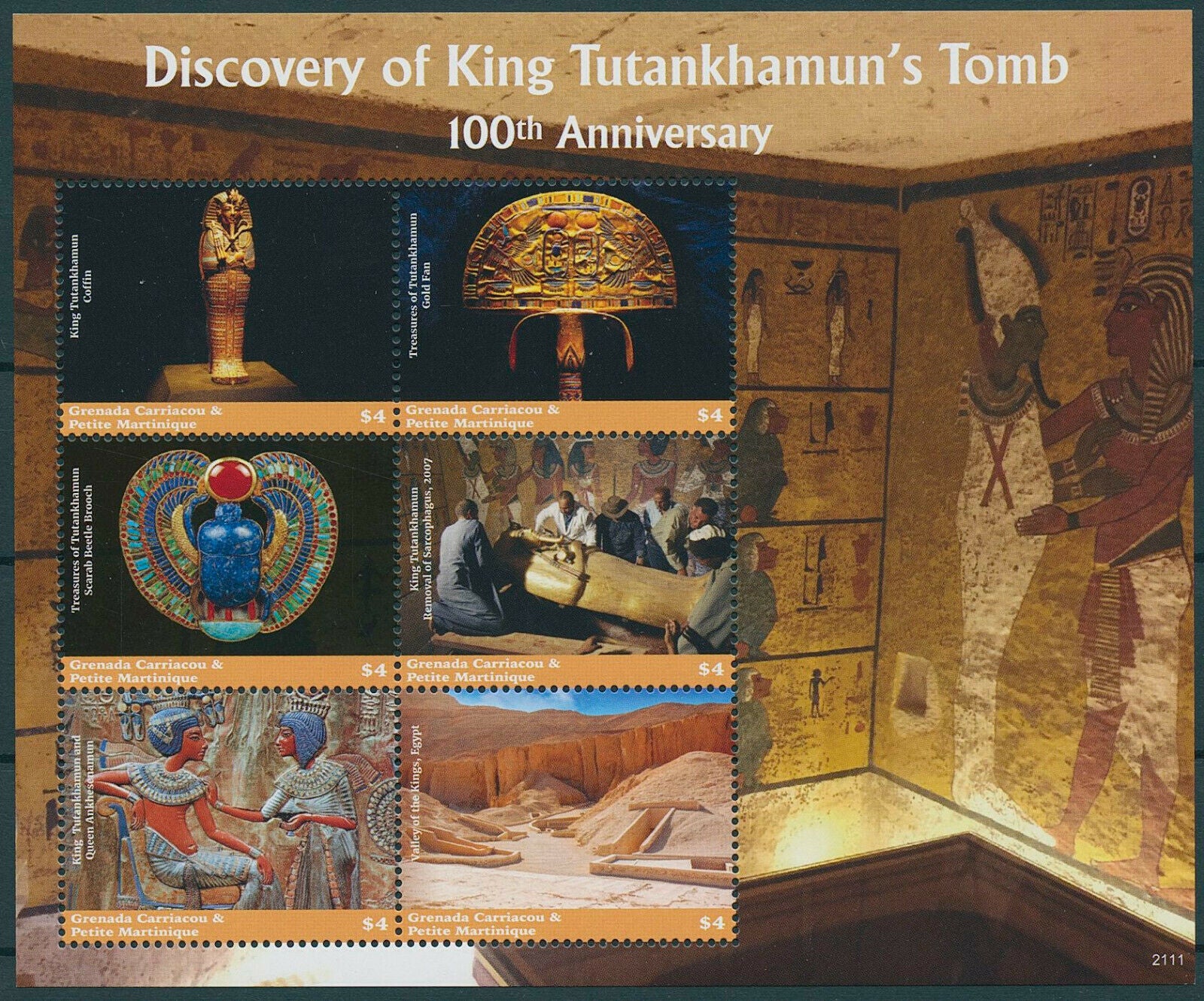 Grenada Grenadines 2021 MNH Archaeology Stamps King Tutankhamun Tomb 6v M/S