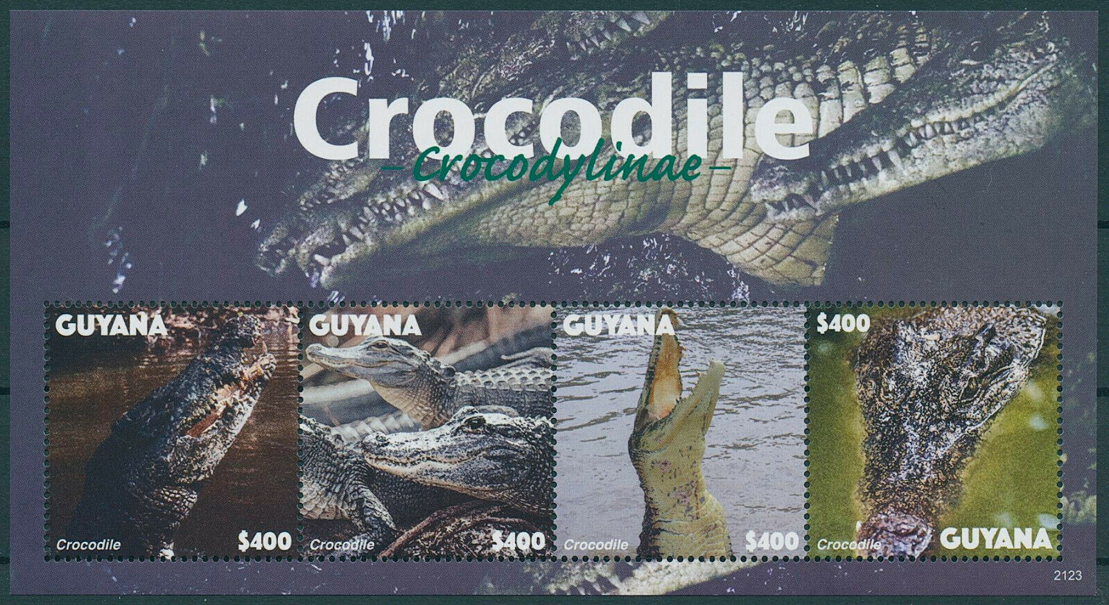 Guyana 2021 MNH Reptiles Stamps Crocodiles Crocodylinae Crocodile 4v M/S