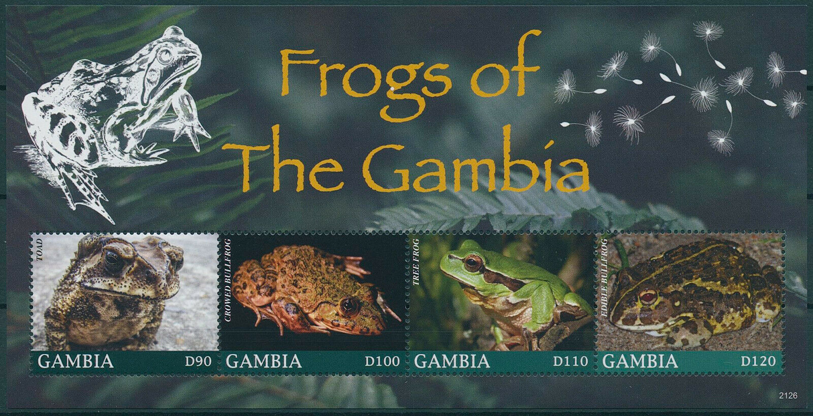 Gambia 2021 MNH Amphibians Stamps Frogs Toads Bullfrog Tree Frog 4v M/S