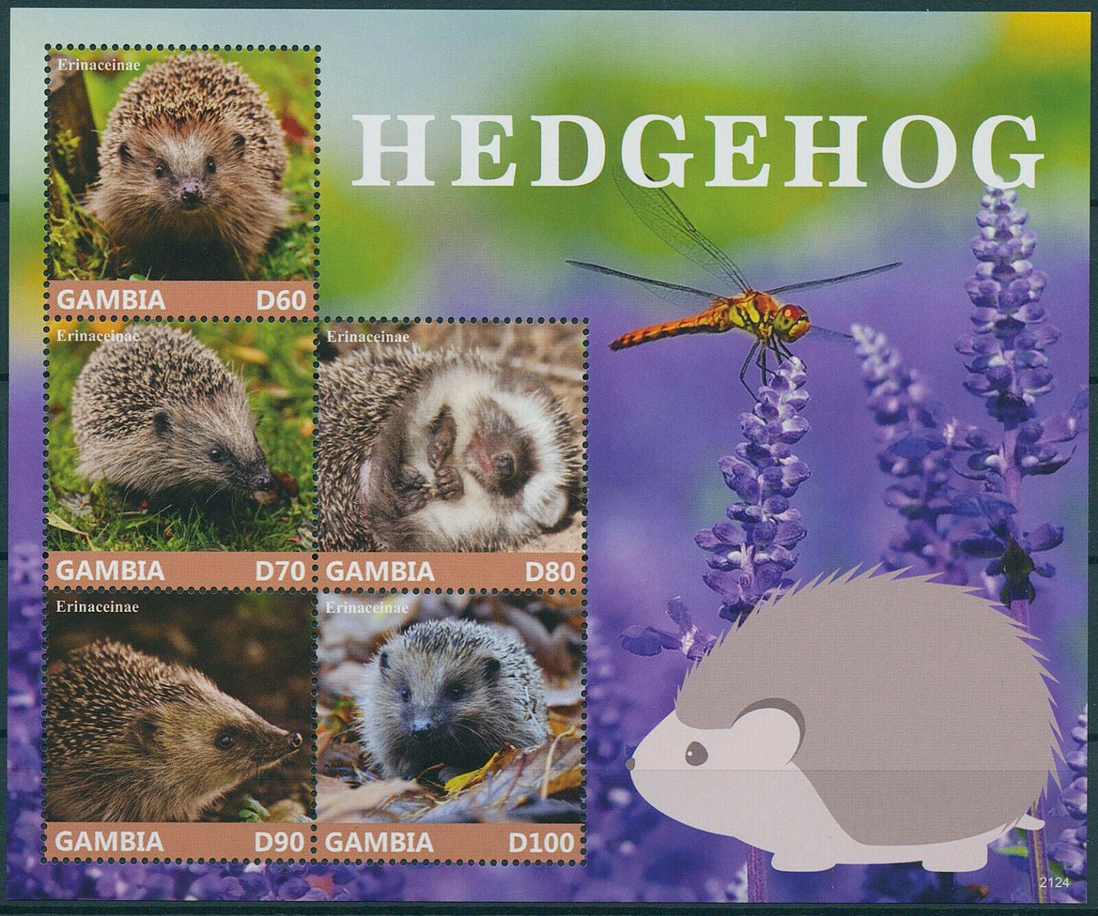 Gambia 2021 MNH Wild Animals Stamps Hedgehogs Hedgehog Erinaceinae 5v M/S
