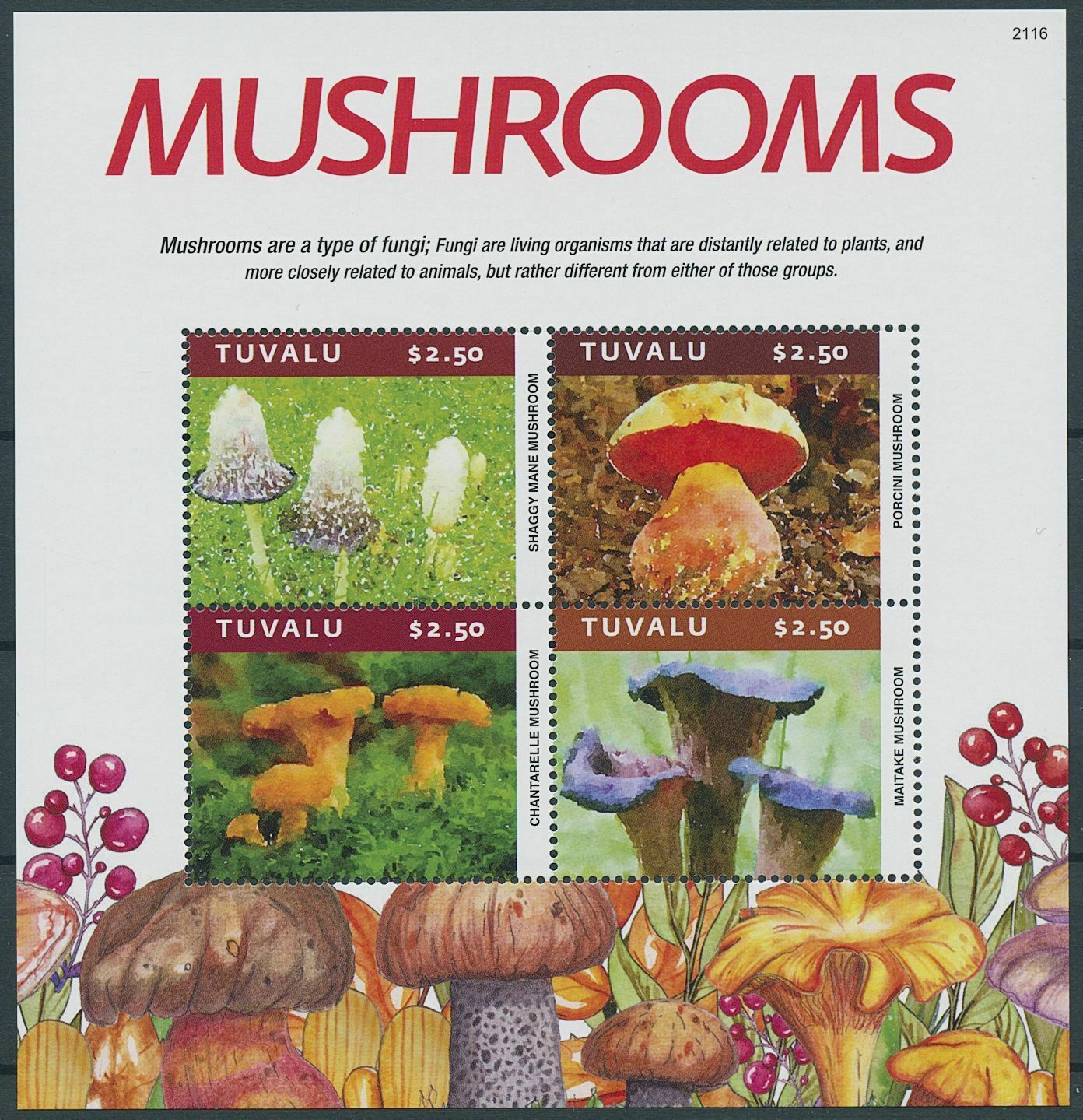 Tuvalu 2021 MNH Mushrooms Stamps Chanterelle Mushroom Fungi Nature 4v M/S