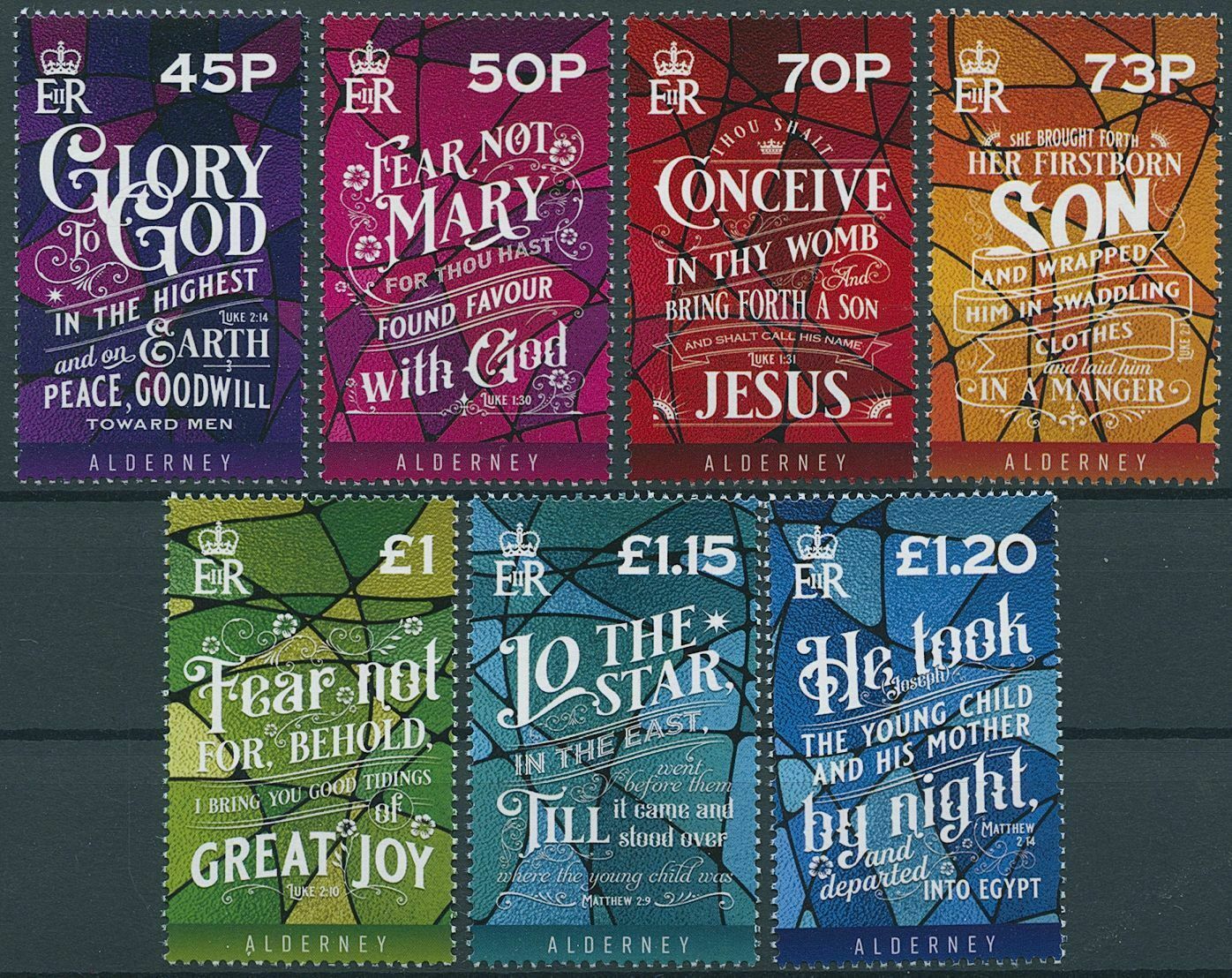 Alderney 2021 MNH Christmas Stamps Nativity Stained Glass 7v Set