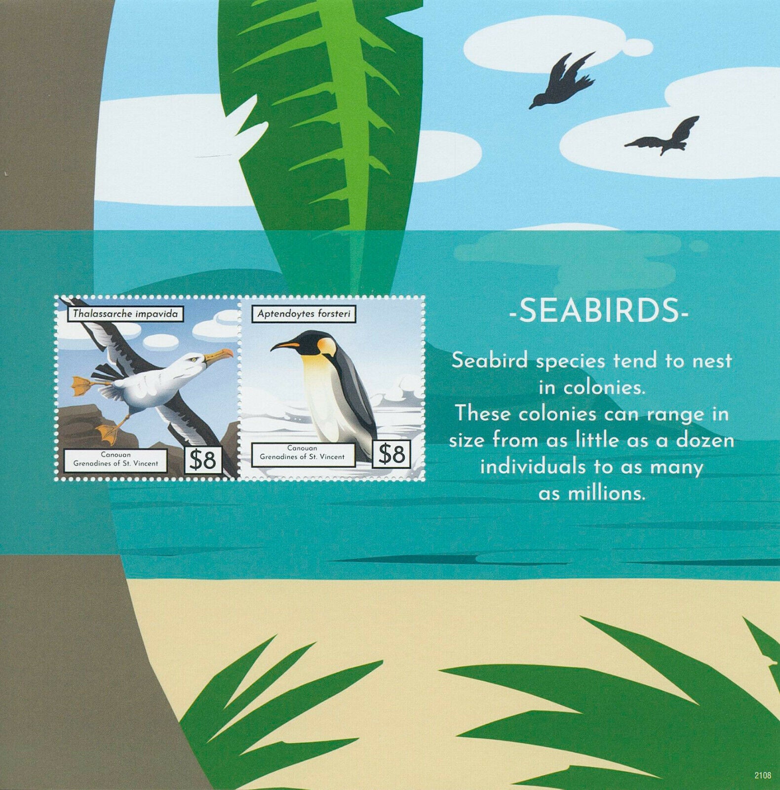 Canouan Gren St Vincent 2021 MNH Birds on Stamps Seabirds Penguins 2v S/S