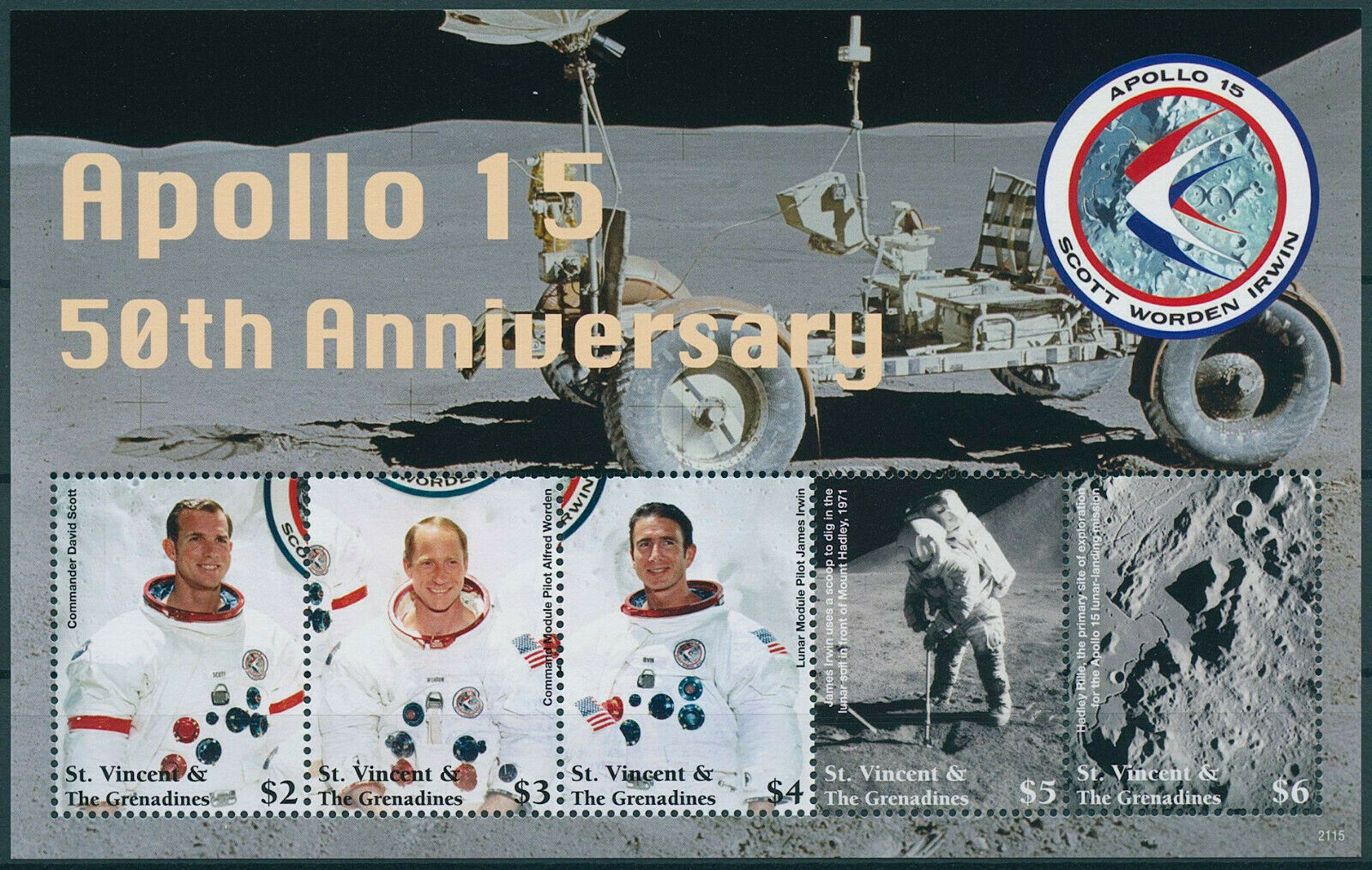St Vincent & Grenadines 2021 MNH Space Stamps Apollo 15 Moon Landing 5 M/S