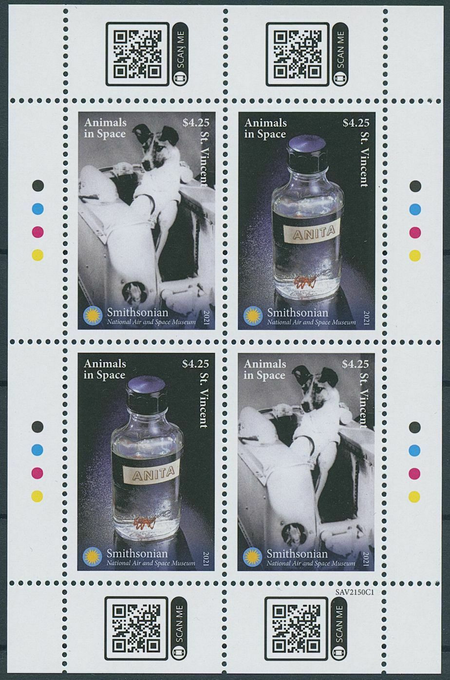 St Vincent & Grenadines 2021 MNH Animals in Space Stamps Smithsonian 4v M/S II