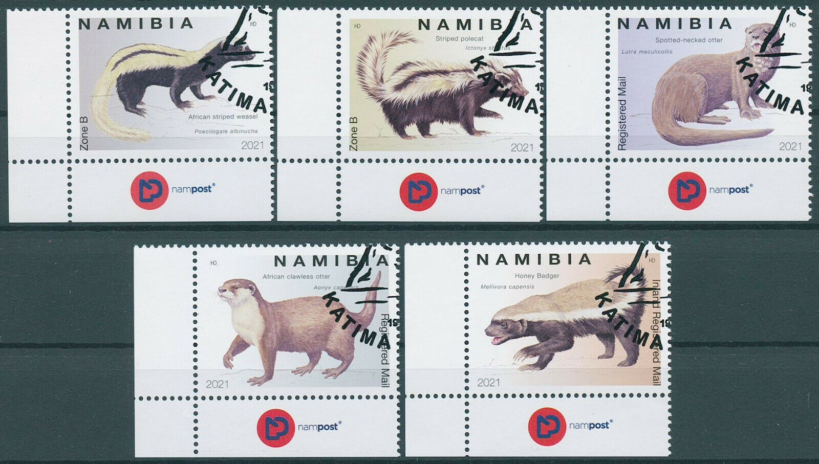 Namibia 2021 CTO Wild Animals Stamps Mustelids Weasels Badgers Otters 5v Set B