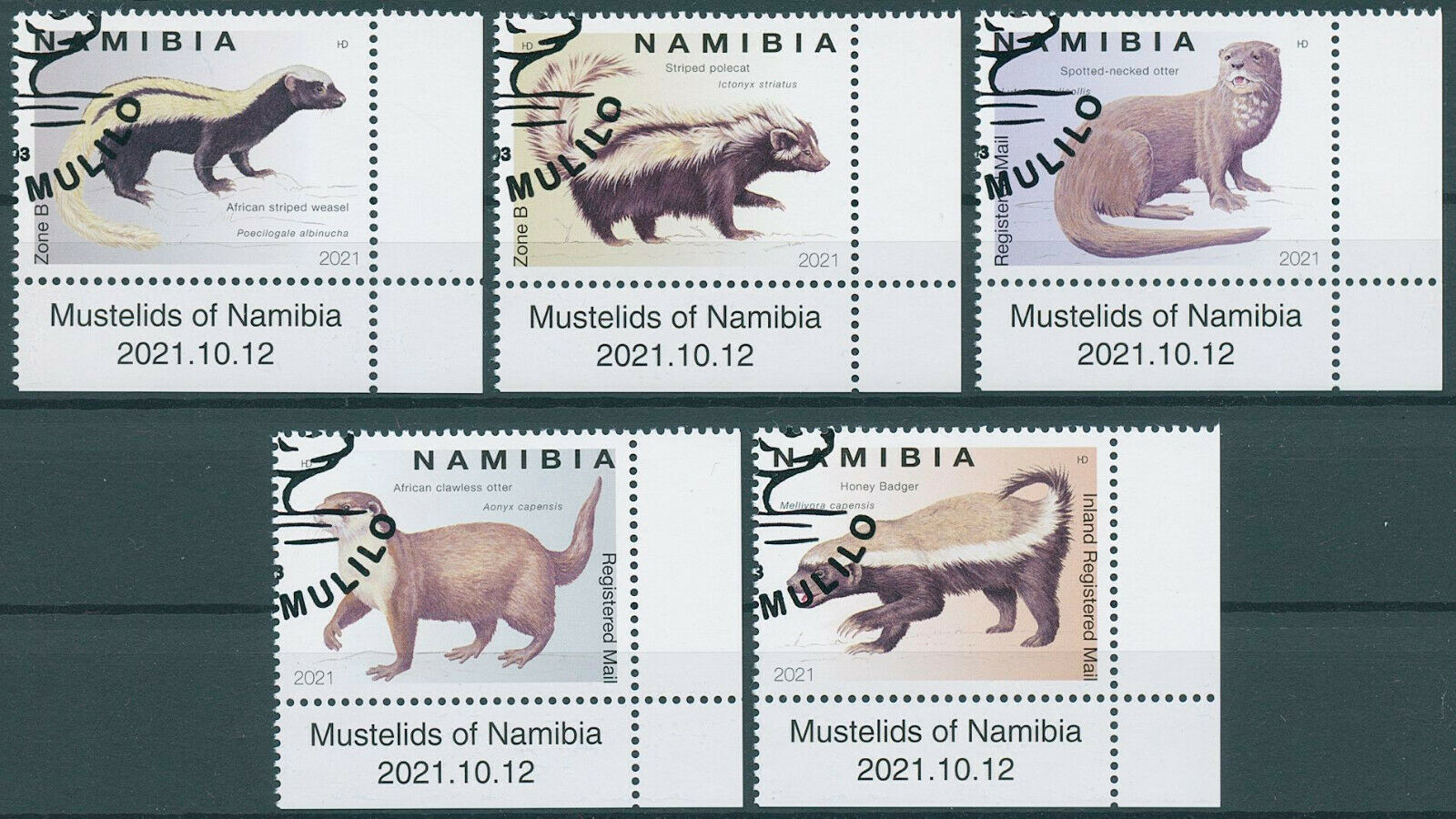 Namibia 2021 CTO Wild Animals Stamps Mustelids Weasels Badgers Otters 5v Set C