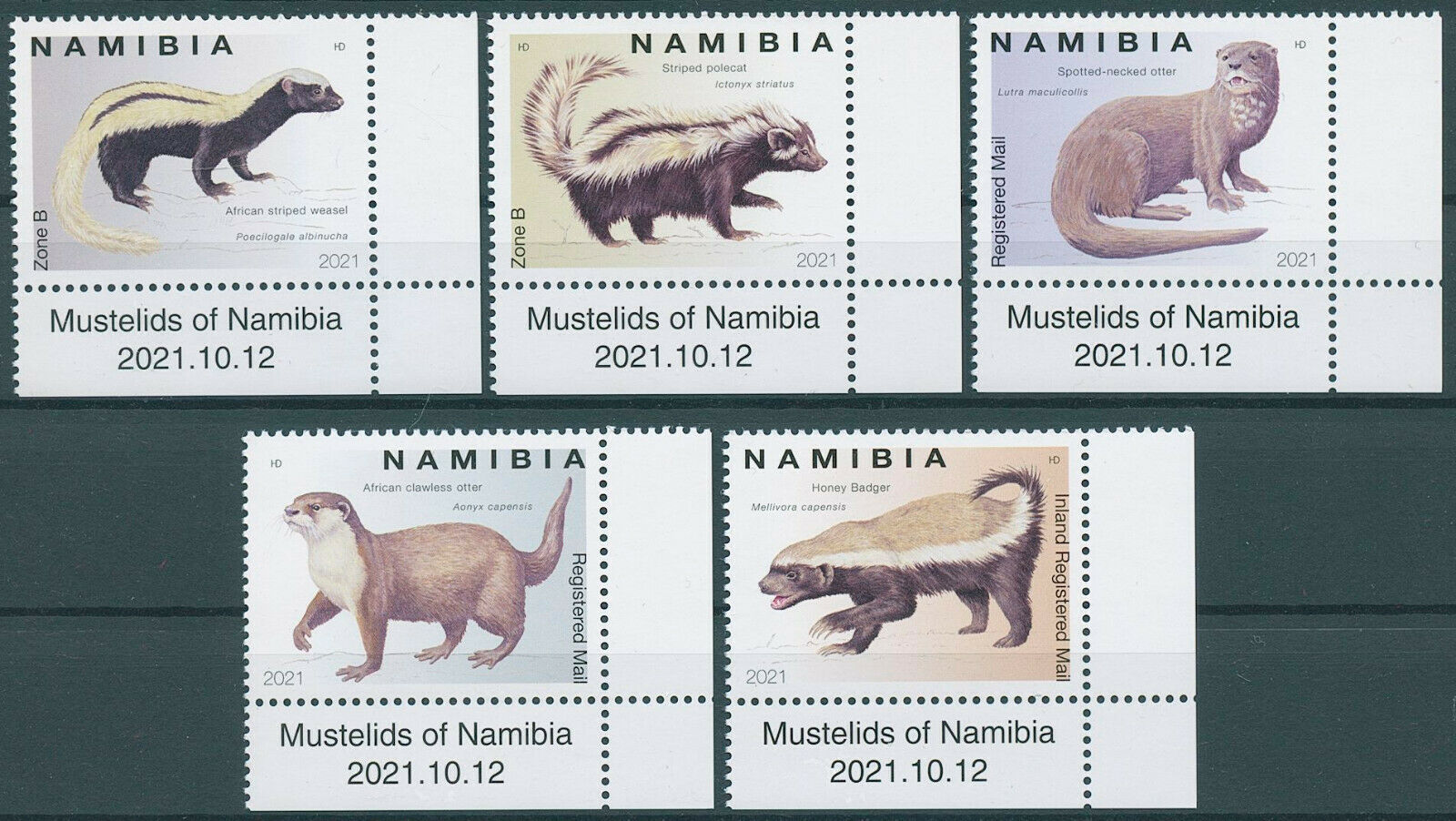 Namibia 2021 MNH Wild Animals Stamps Mustelids Weasels Badgers Otters 5v Set A