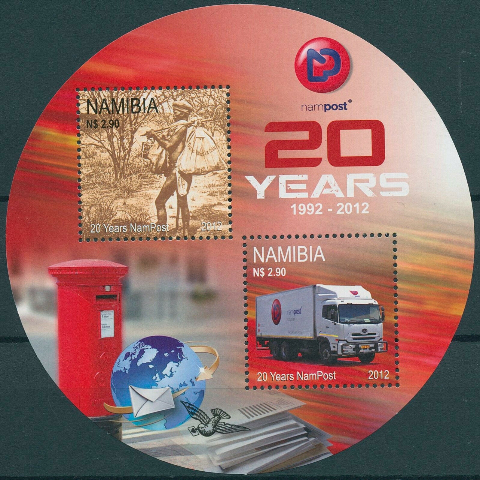 Namibia 2012 MNH Postal Services Stamps NamPost 20 Years Trucks Postbox 2v M/S