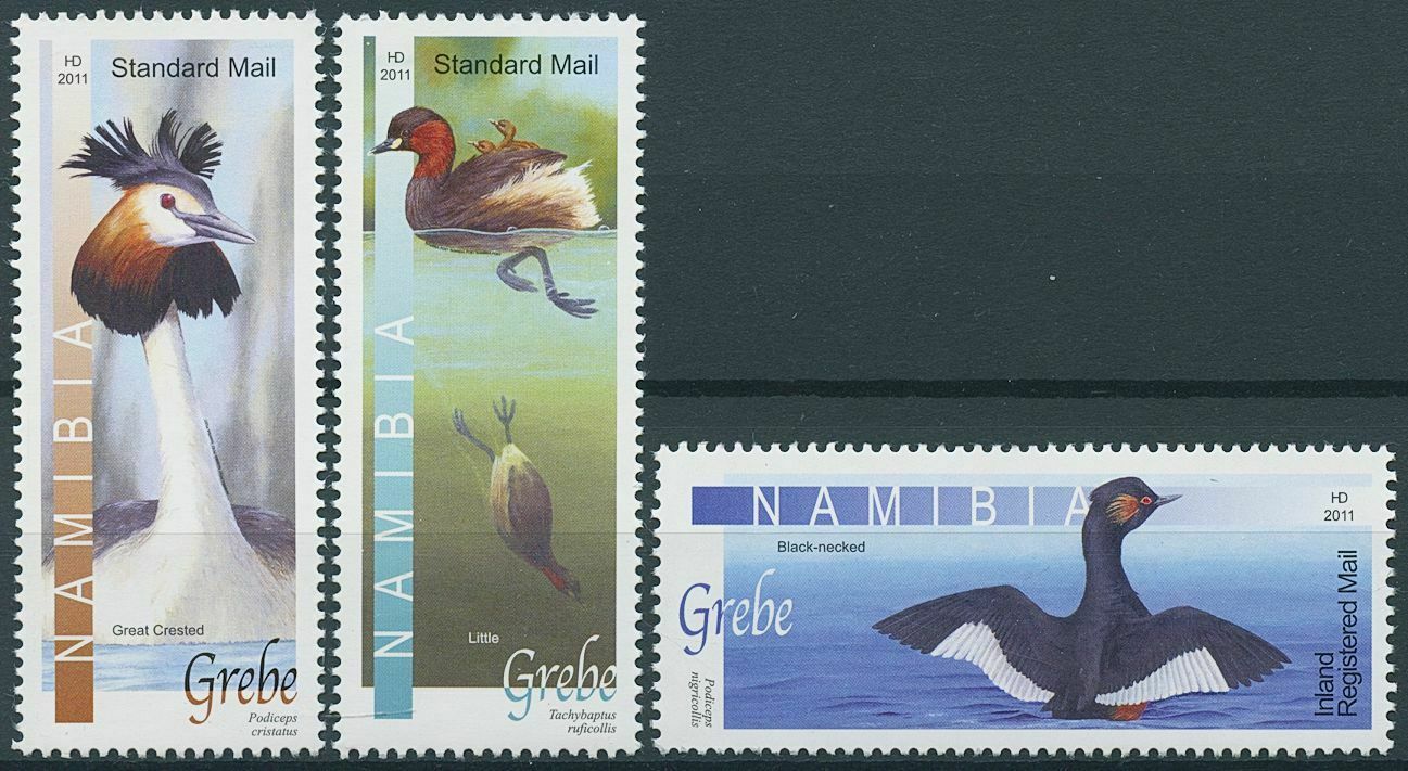 Namibia 2011 MNH Birds on Stamps Grebes Great Crested Little Grebe 3v Set