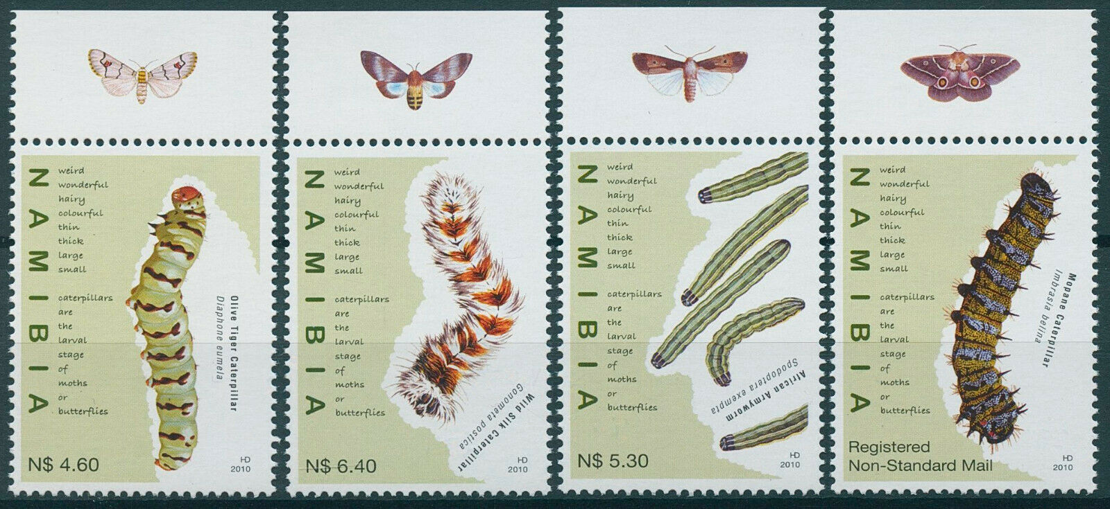 Namibia 2010 MNH Insects Stamps Caterpilars Wild Silk Mopane Caterpilar 4v Set A
