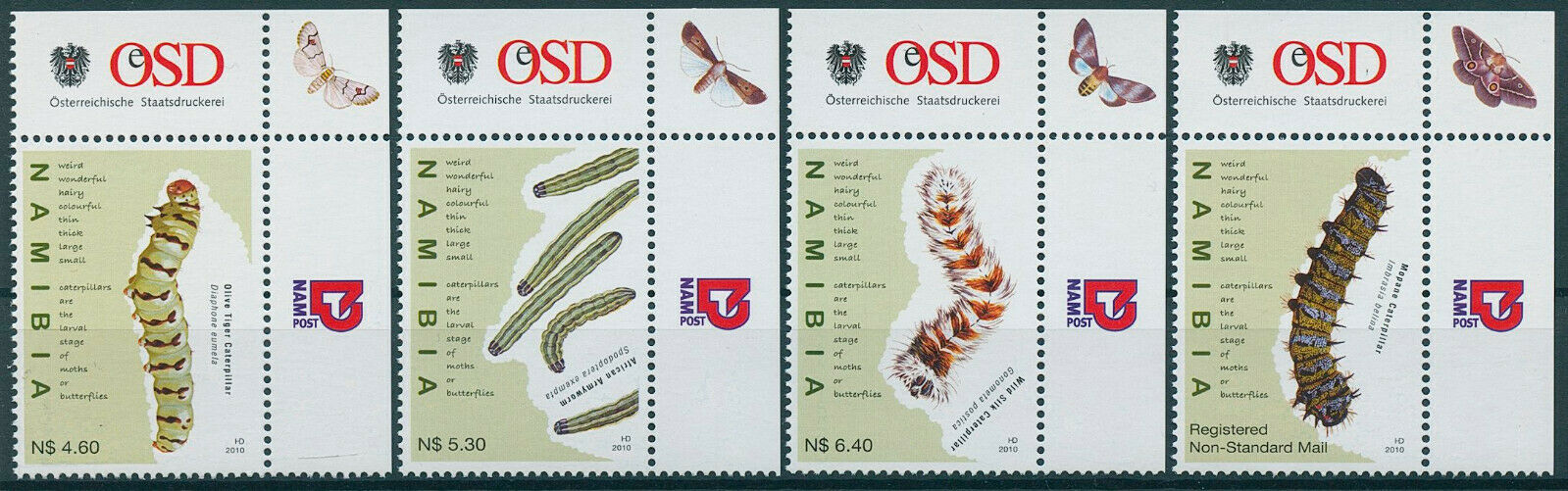 Namibia 2010 MNH Insects Stamps Caterpilars Wild Silk Mopane Caterpilar 4v Set B