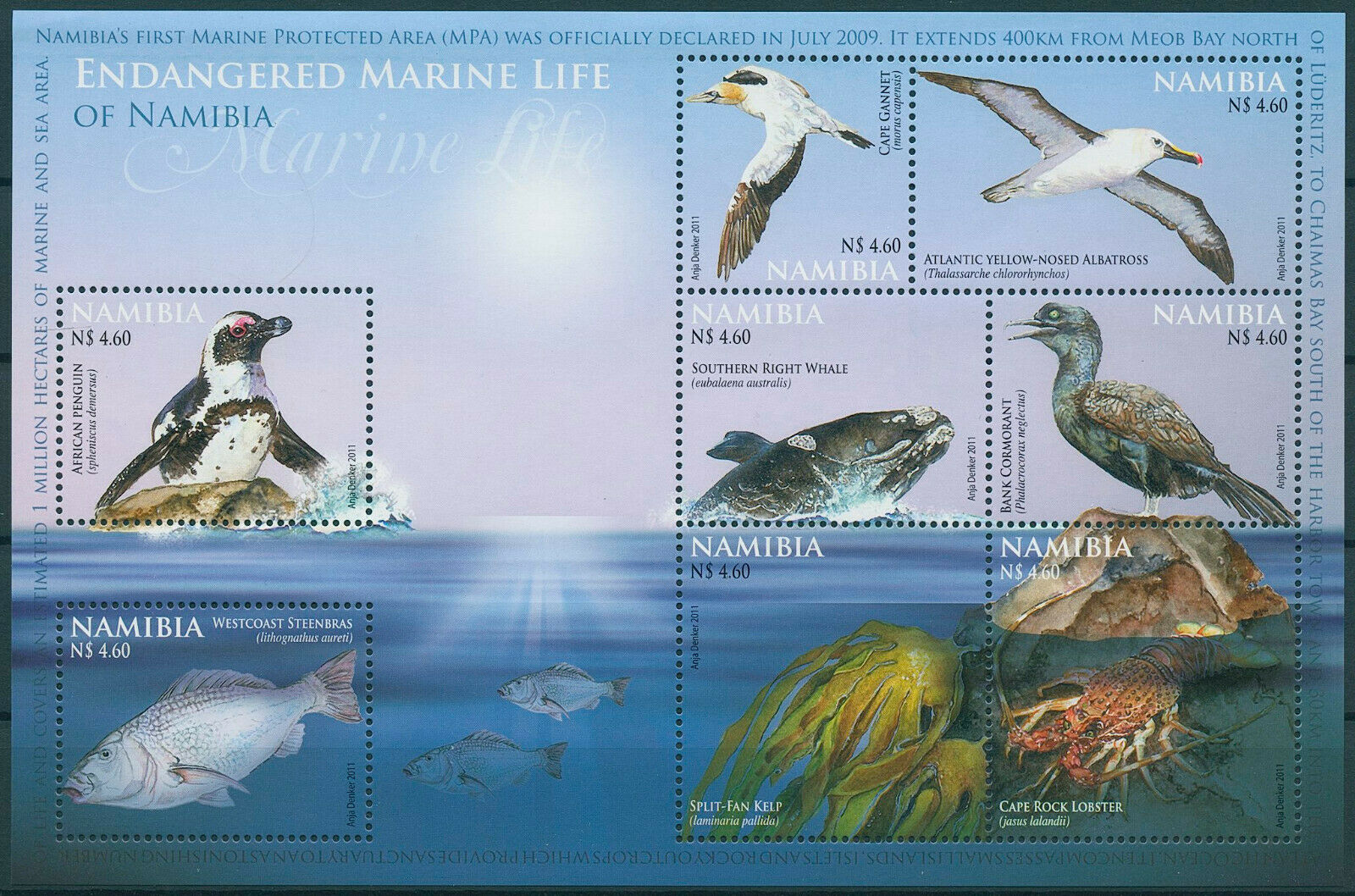 Namibia 2011 MNH Birds on Stamps Endangered Marine Life Penguins Whales 8v M/S