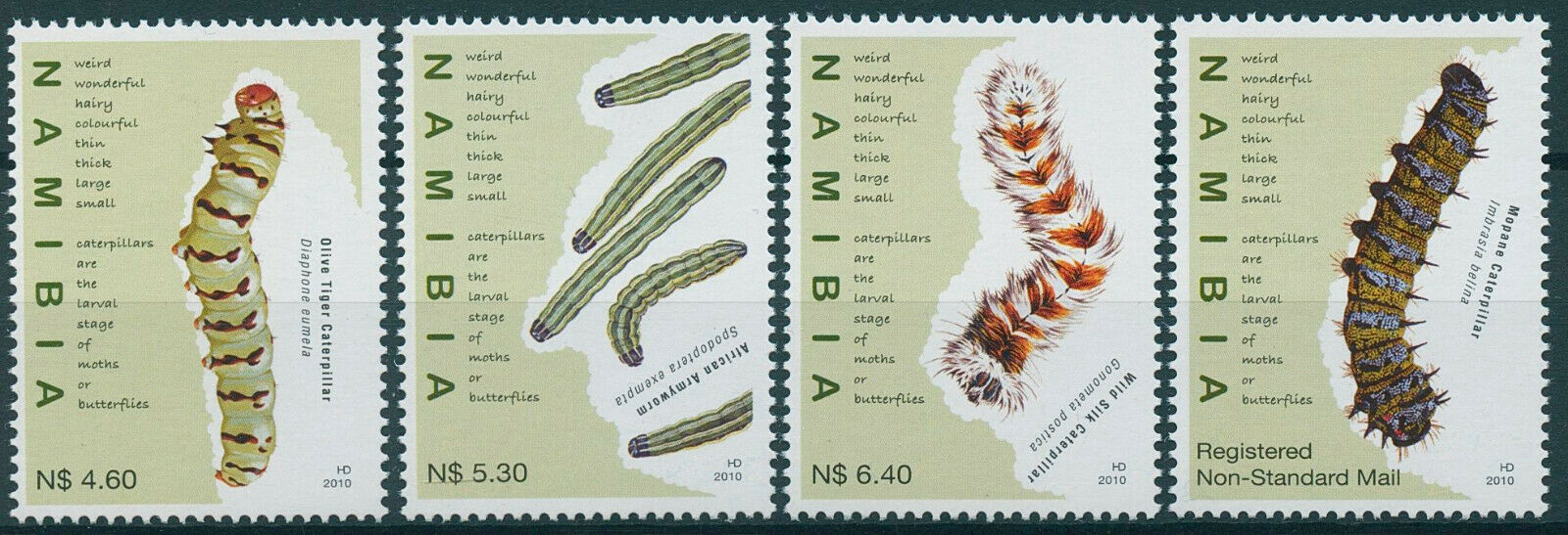 Namibia 2010 MNH Insects Stamps Caterpilars Wild Silk Mopane Caterpilar 4v Set C