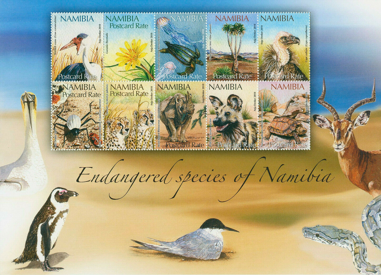 Namibia 2010 MNH Wild Animals Stamps Endangered Species Turtles Birds 10v M/S