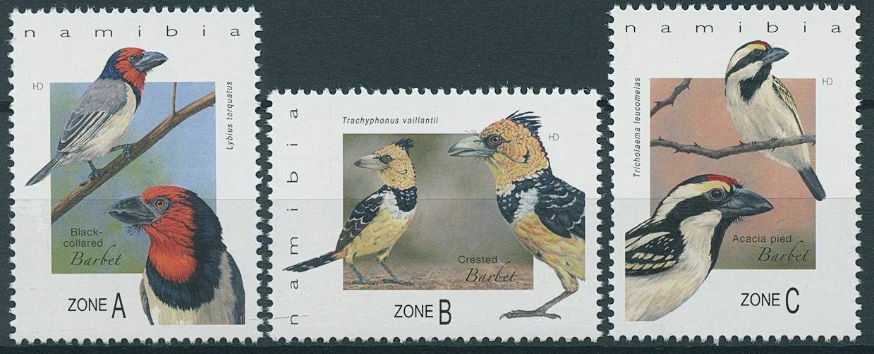 Namibia 2017 MNH Birds on Stamps Barbets Crested Acacia Pied Barbet 3v Set