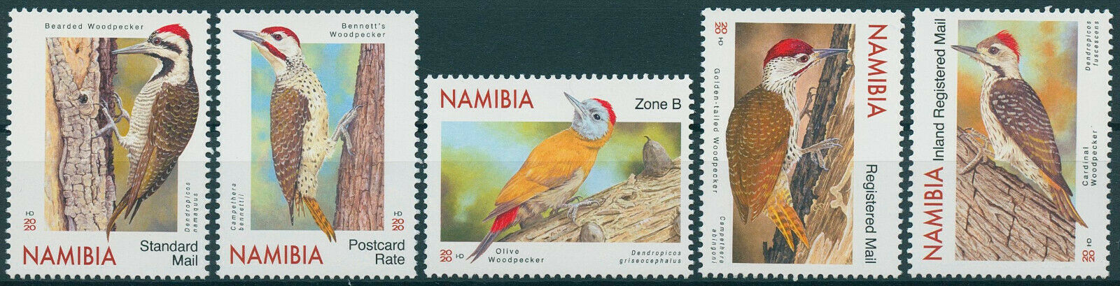 Namibia 2020 MNH Birds on Stamps Woodpeckers Cardinal Woodpecker 5v Set A