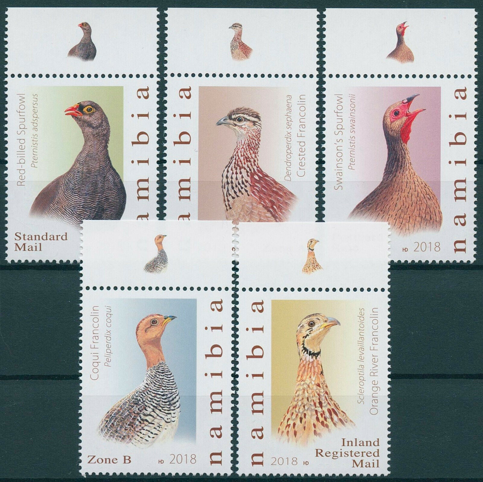 Namibia 2018 MNH Birds on Stamps Francolins & Spurfowls Coqui Francolin 5v Set B
