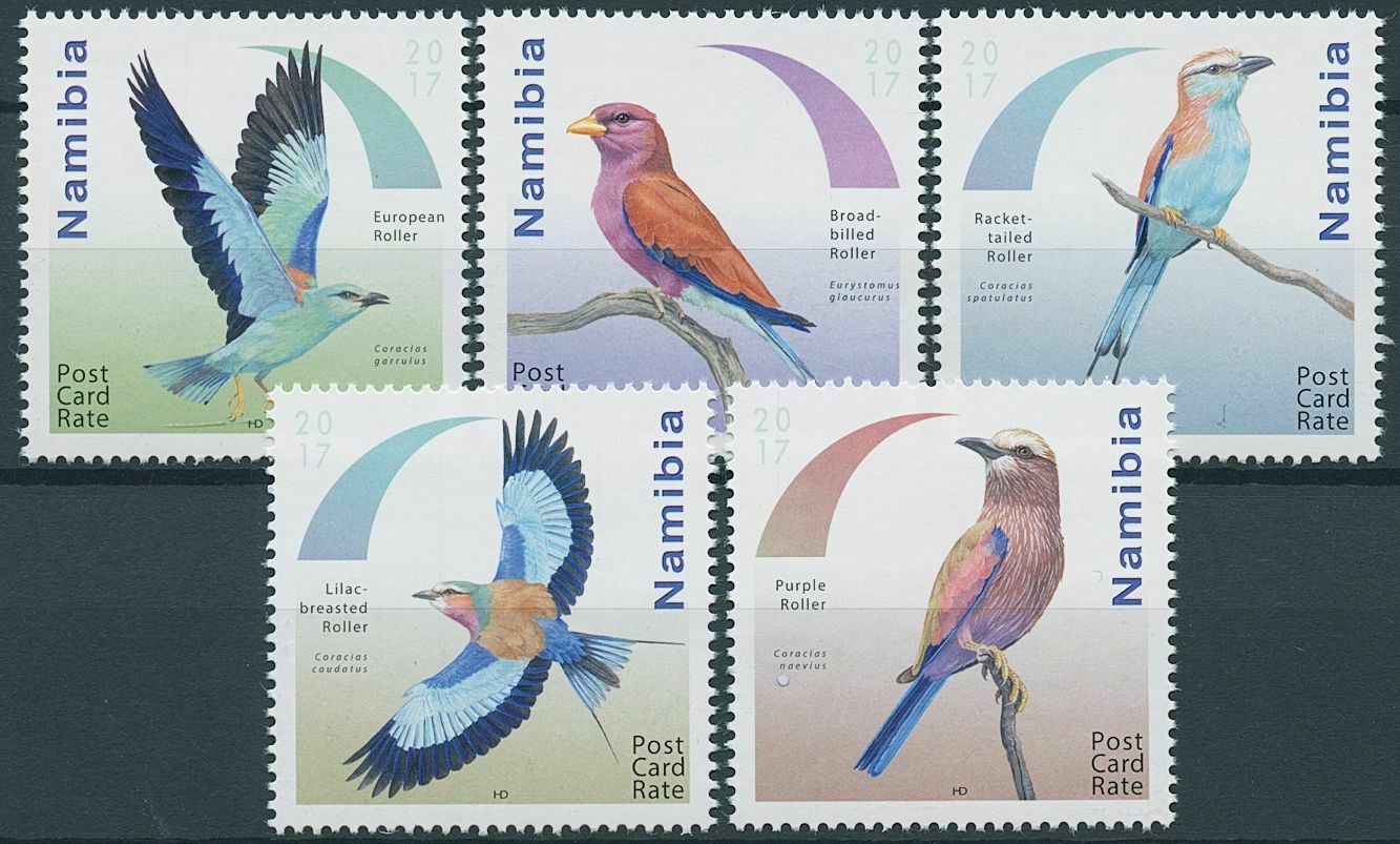 Namibia 2017 MNH Birds on Stamps Rollers Purple Lilac Breasted Roller 5v Set