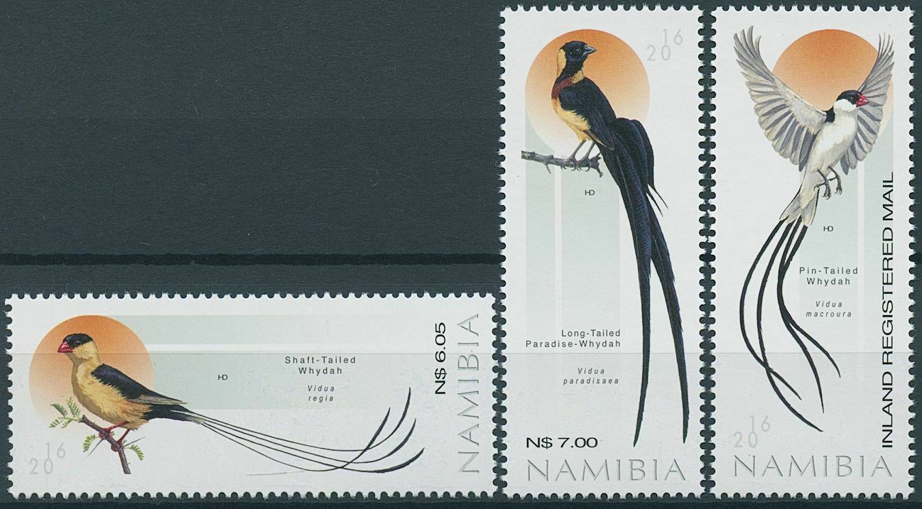 Namibia 2016 MNH Birds on Stamps Whydahs Shaft-Tailed Whydah 3v Set