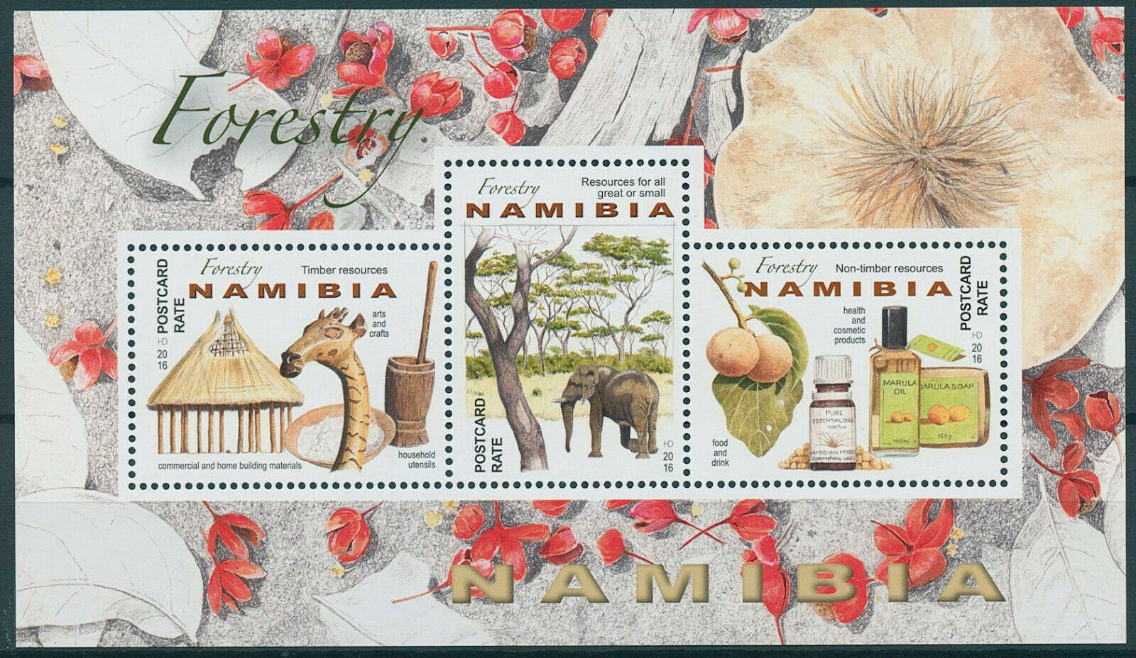 Namibia 2016 MNH Trees Stamps Forestry in Namibia Elephants Artefacts 3v M/S