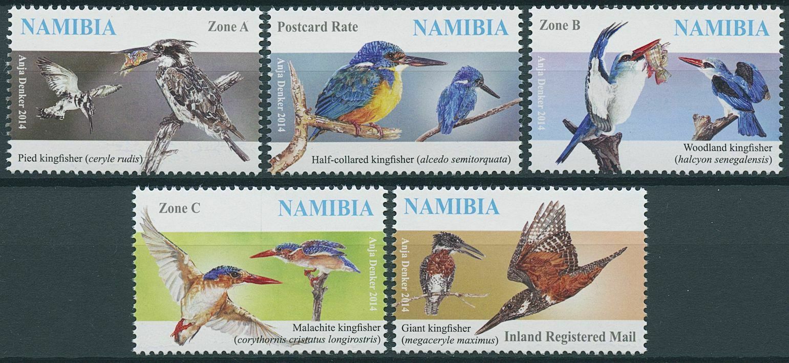 Namibia 2014 MNH Birds on Stamps Kingfishers Pied Giant Kingfisher 5v Set