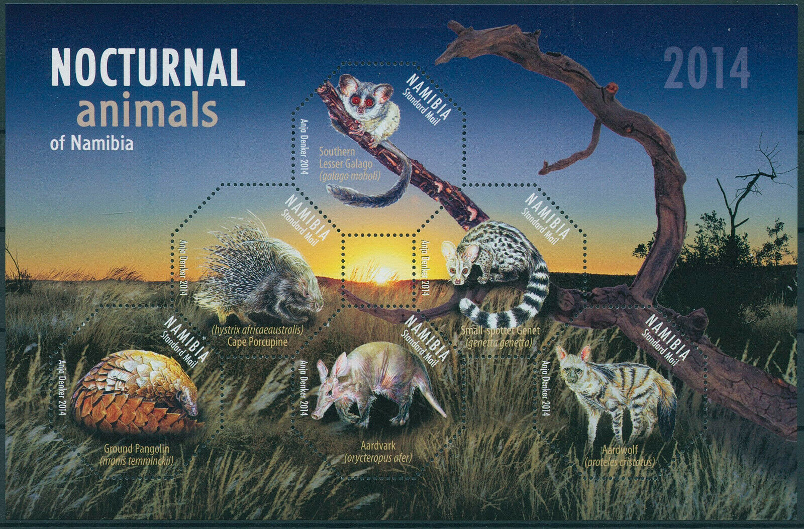 Namibia 2014 MNH Wild Animals Stamps Nocturnal Animals Pangolins Galago 6v M/S