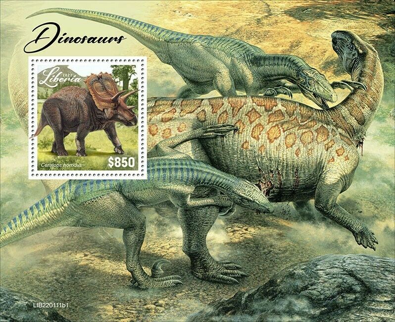 Liberia 2022 MNH Dinosaurs Stamps Prehistoric Animals Ceratops 1v S/S I