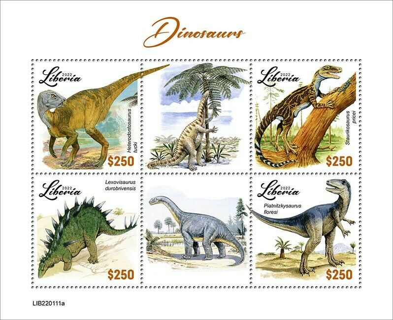Liberia 2022 MNH Dinosaurs Stamps Prehistoric Animals Lexovisaurus 4v M/S