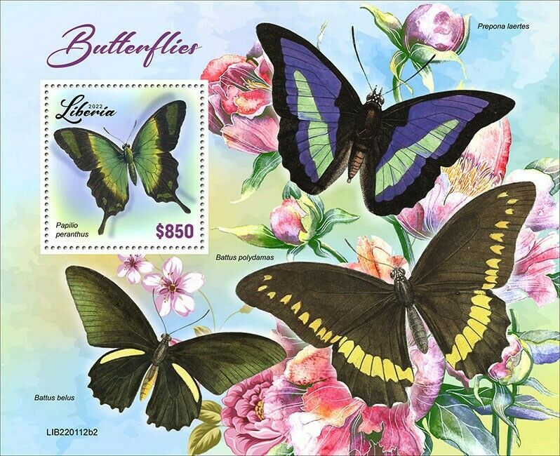 Liberia 2022 MNH Butterflies Stamps Swift Peacock Swallowtail Butterfly 1v S/S II