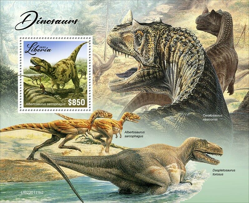 Liberia 2022 MNH Dinosaurs Stamps Prehistoric Animals Albertosaurus 1v S/S II
