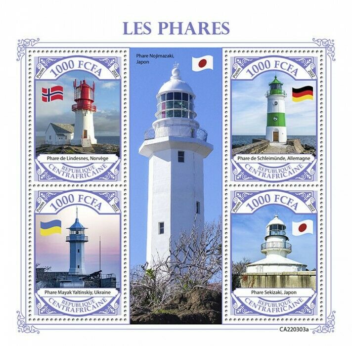 Central African Rep 2022 MNH Lighthouses Stamps Mayak Yaltinskiy Lindesnes 4v M/S