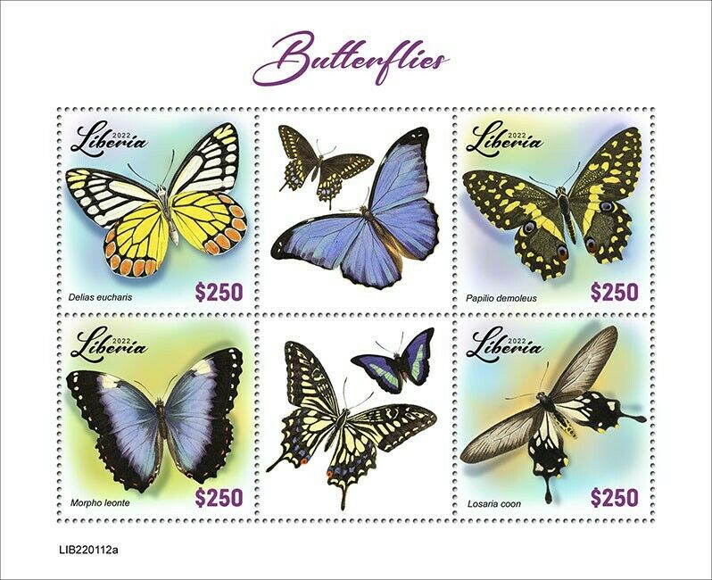 Liberia 2022 MNH Butterflies Stamps Morpho Swallowtail Lime Butterfly 4v M/S