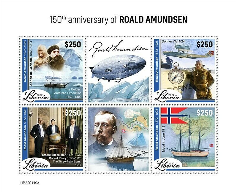 Liberia 2022 MNH Ships Stamps Roald Amundsen Explorers Shackleton Maud 4v M/S