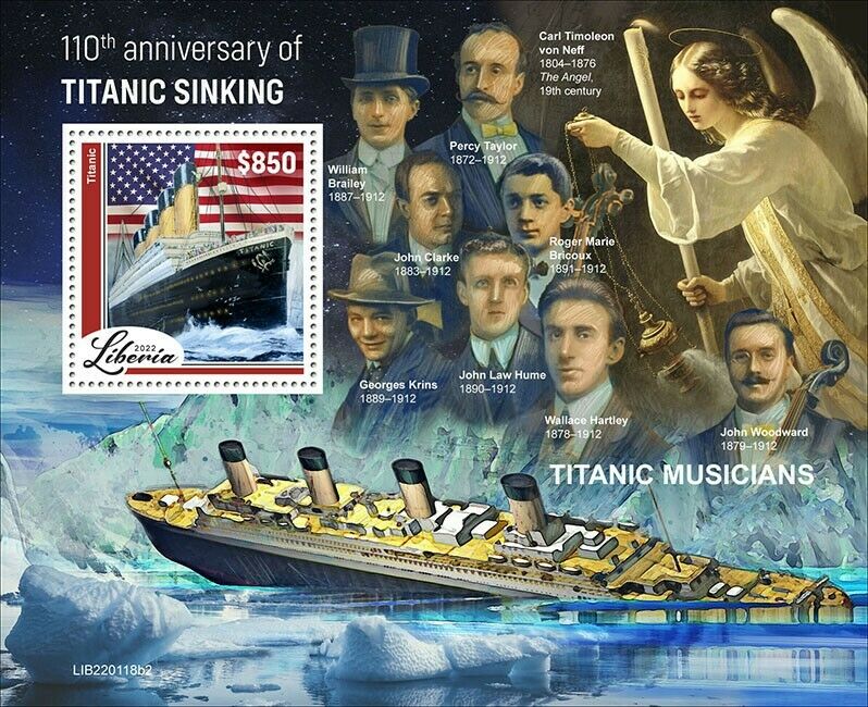 Liberia 2022 MNH Ships Stamps Titanic Sinking Nautical Musicians 1v S/S II