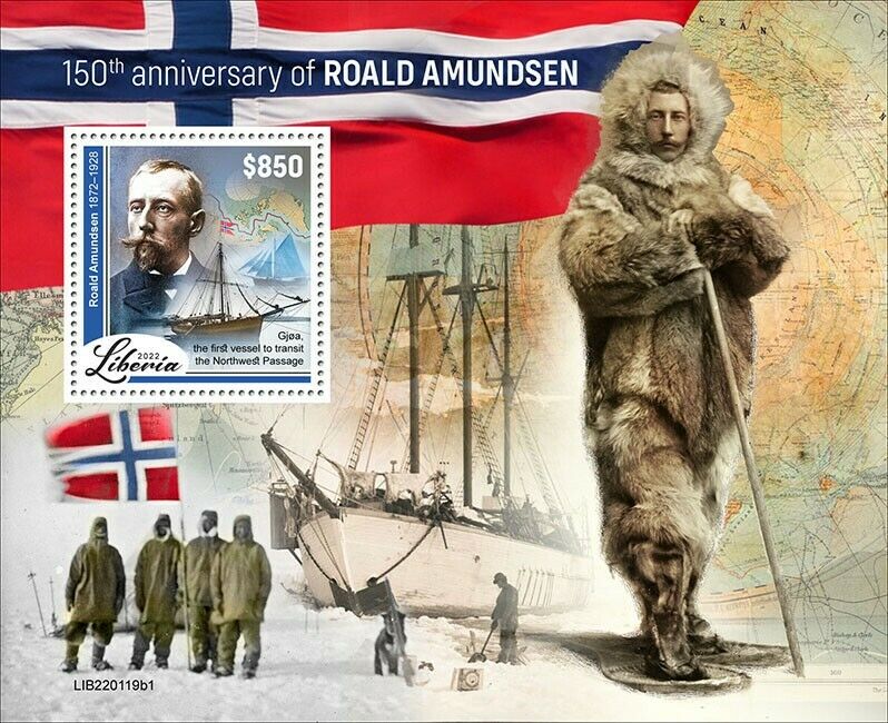 Liberia 2022 MNH Ships Stamps Roald Amundsen Explorers Gjoa Exploration 1v S/S I