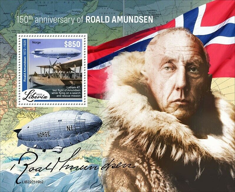 Liberia 2022 MNH Aviation Stamps Roald Amundsen Explorers Airships 1v S/S II