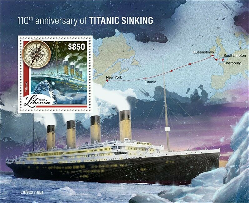 Liberia 2022 MNH Ships Stamps Titanic Sinking 110th Anniv Nautical 1v S/S I