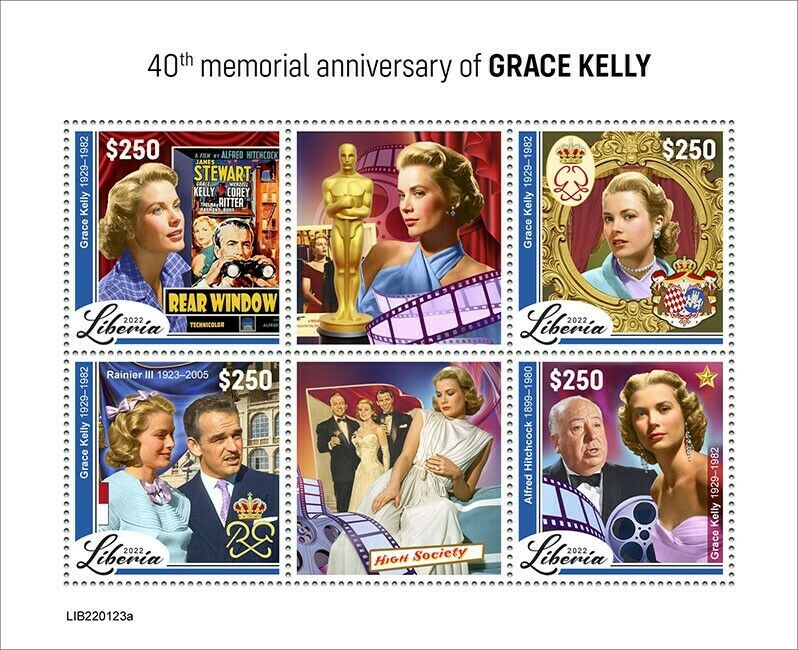 Liberia 2022 MNH People Stamps Grace Kelly Royalty Film Actresses 4v M/S