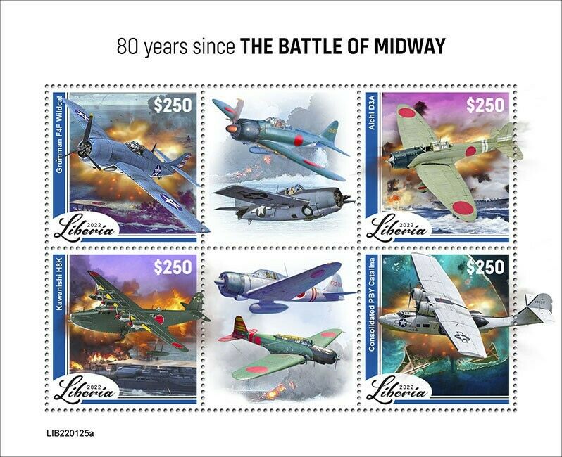 Liberia 2022 MNH Military Stamps WWII WW2 Battle of Midway Grumman 4v M/S