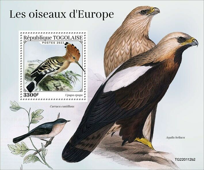 Togo 2022 MNH Birds of Europe on Stamps Eurasian Hoopoe Hoopoes 1v S/S II